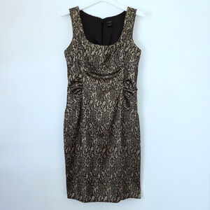 Ann Taylor Cocktail Dress Women 2 Metallic Tan Black Lace Classic Holiday Party